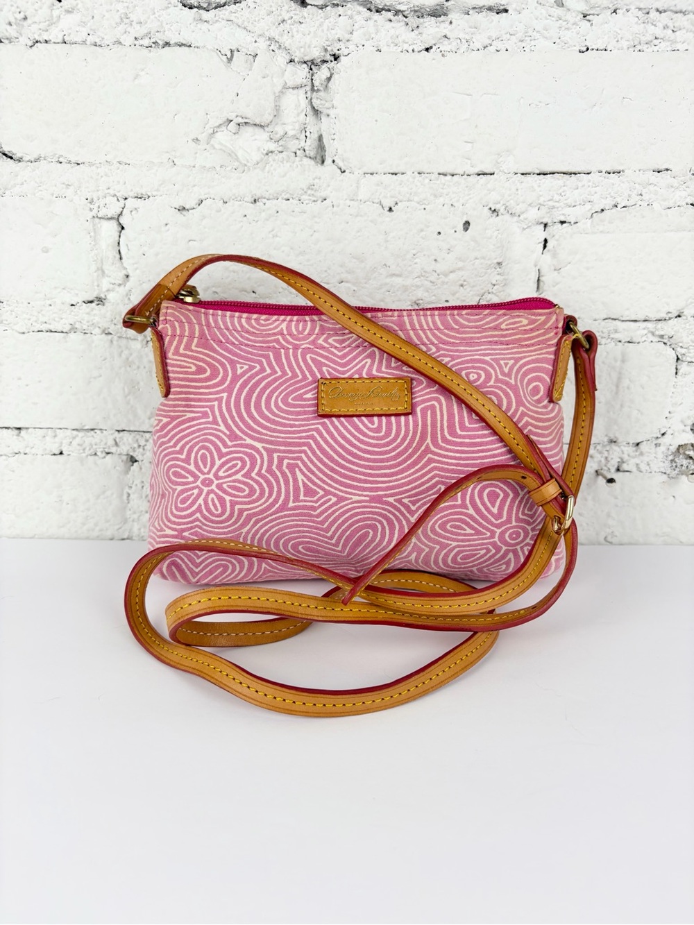 Dooney & Bourke Pink Doodle Swirl Print Canvas Crossbody Purse Bag
